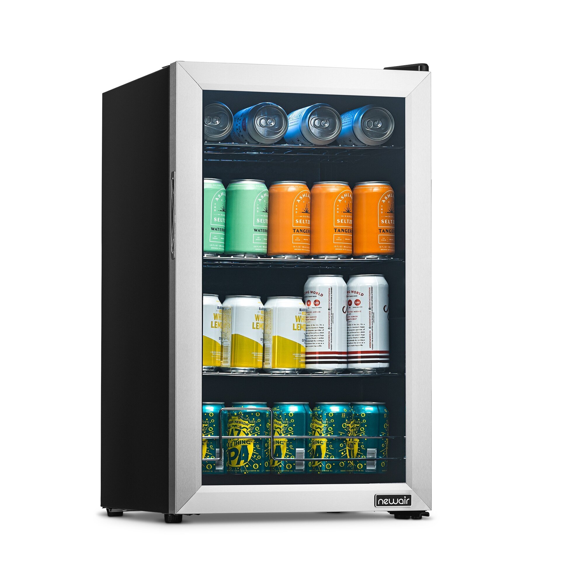 Newair Mini Fridge with Glass Door, Can Capacity 100, Height 29.13 in, Width 16.93 in, Model# AB-1000